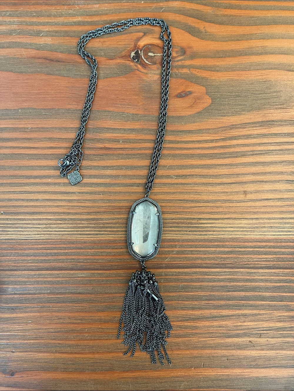 Kendra Scott Black Oval Stone Tassel Pendant Necklace